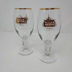 Stella Artois Beer Glass Set of 2 Limited Edition Gold Star 2016 33cl 7.5" Tall